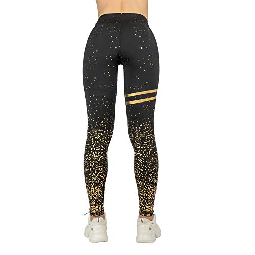 Remebe Pantalones de yoga de cintura alta para mujer Correr Correr Yoga Ejercicio Entrenamiento Gimnasio Deporte Pantalones elásticos de lámina dorada