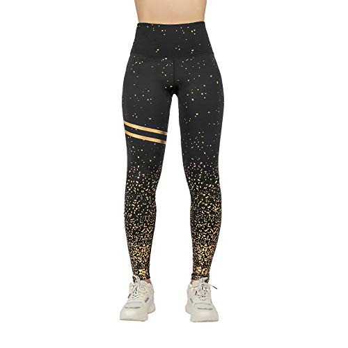 Remebe Pantalones de yoga de cintura alta para mujer Correr Correr Yoga Ejercicio Entrenamiento Gimnasio Deporte Pantalones elásticos de lámina dorada