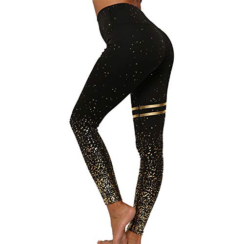 Remebe Pantalones de yoga de cintura alta para mujer Correr Correr Yoga Ejercicio Entrenamiento Gimnasio Deporte Pantalones elásticos de lámina dorada