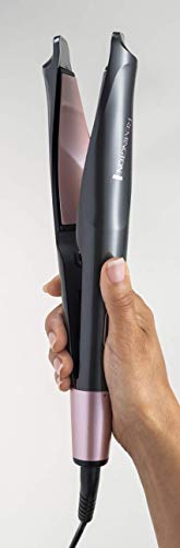Remington Curl & Straight Confidence - Plancha de pelo, alisador y rizador 2 en 1, cerámica, digital, resultados profesionales, gris, S6606B