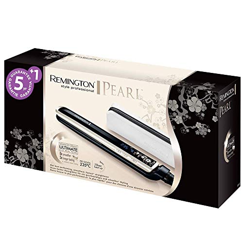 Remington S9500 Pearl - Plancha de Pelo, Cerámica Avanzada con Perla, Digital, con bolsa incluida, color Blanco y Negro