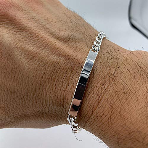 Remo Gammella Pulsera para hombre y mujer de plata 925 con placa de 4 mm bañada en oro blanco. Pulsera de plata de 20 cm