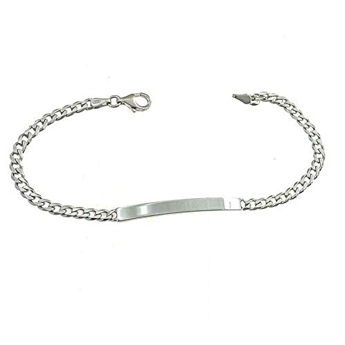 Remo Gammella Pulsera para hombre y mujer de plata 925 con placa de 4 mm bañada en oro blanco. Pulsera de plata de 20 cm