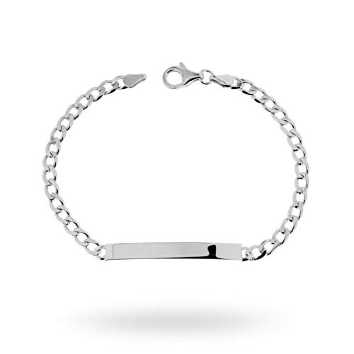 Remo Gammella Pulsera para hombre y mujer de plata 925 con placa de 4 mm bañada en oro blanco. Pulsera de plata de 20 cm