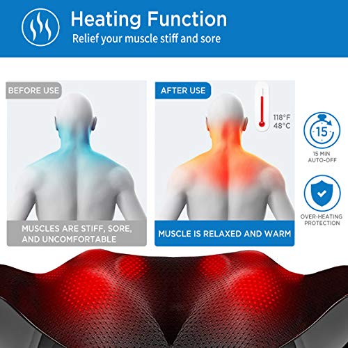 RENPHO Masajeador de cuello con calor, Masajeador de hombros Shiatsu con masaje eléctrico de tejido profundo en la espalda, Masaje en el cuello, Masaje en la espalda, Masaje en el hombro