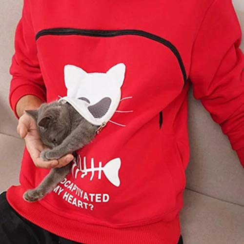 Reooly La Sudadera con Capucha Mujer con Capucha Animal Puede Llevar el Jersey Transpirable de Gato(Rojo,Small)