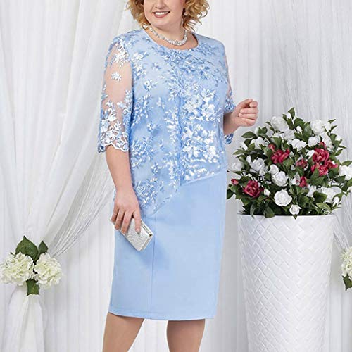 Reooly Nuevo Gran tamaño para Mujer, Costuras de Encaje, Cuello Redondo, Manga Corta, Vestido Corto de Longitud Media, Vestido de Noche de cóctel para Mujer Reooly Nuevo Gran tamaño para Mujer, Costuras de Encaje, Cuello Redondo, Manga Corta, Vestido Corto de Longitud Media, Vestido de Noche de cóctel para Mujer