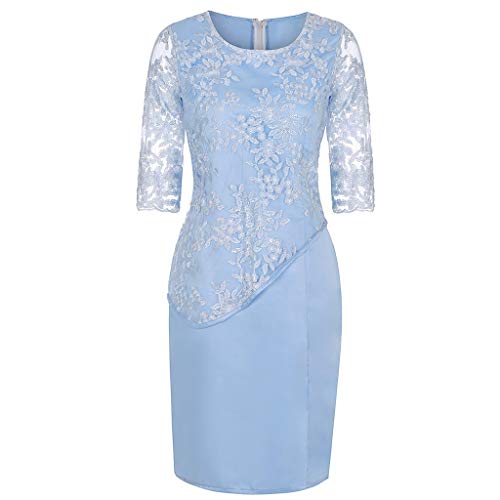 Reooly Nuevo Gran tamaño para Mujer, Costuras de Encaje, Cuello Redondo, Manga Corta, Vestido Corto de Longitud Media, Vestido de Noche de cóctel para Mujer Reooly Nuevo Gran tamaño para Mujer, Costuras de Encaje, Cuello Redondo, Manga Corta, Vestido Corto de Longitud Media, Vestido de Noche de cóctel para Mujer