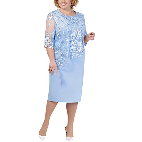 Reooly Nuevo Gran tamaño para Mujer, Costuras de Encaje, Cuello Redondo, Manga Corta, Vestido Corto de Longitud Media, Vestido de Noche de cóctel para Mujer Reooly Nuevo Gran tamaño para Mujer, Costuras de Encaje, Cuello Redondo, Manga Corta, Vestido Corto de Longitud Media, Vestido de Noche de cóctel para Mujer