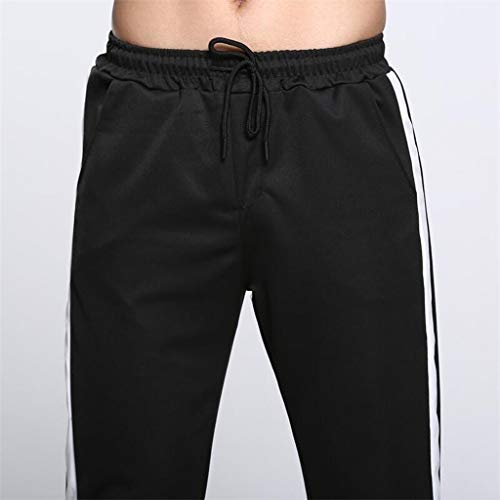 Reooly Primavera y Verano Banda de Costura de Rayas Blancas para Hombre Pantalones con Cintura elástica Pantalones de chándal Pantalones Casuales Pantalones Cortos(Negro,Medium)