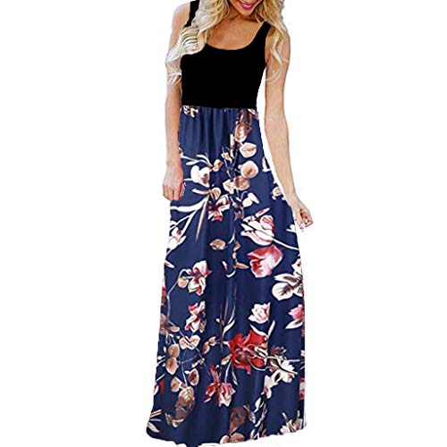 Reooly Vestido Largo Maxi sin Mangas con Estampado de Cuello o Mangas Casuales para Mujer