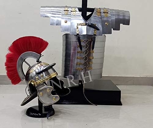 Réplica Náutica Hub Medieval Armadura Romana Lorica Segmentata Chaqueta W/Rojo Plume Casco Romano Réplica Náutica Hub Medieval Armadura Romana Lorica Segmentata Chaqueta W/Rojo Plume Casco Romano