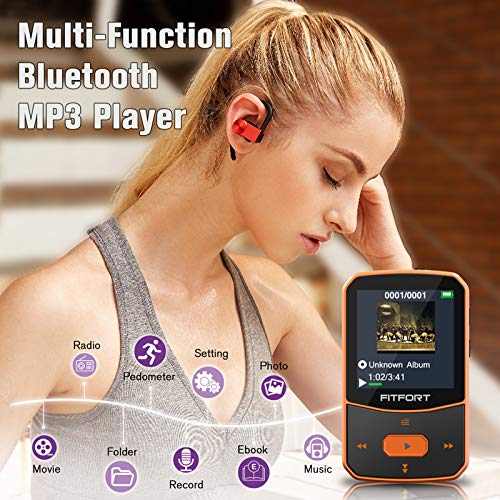 Reproductor MP3 Bluetooth 5.0 - MP3 Bluetooth Running, Sonido de Gama Alta, Radio FM, Grabación de Voz, E-Book, Podómetro, Pantalla de Color de 1.5 Pulgadas, Soporte hasta 128GB Tarjeta