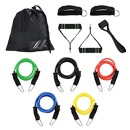 Resistance Bands Set 11 Piezas - Bandas De Ejercicio Incluye 5 Bandas De Entrenamiento Apilables Bandas De Gimnasia Fitness Para Deportes Pilates Yoga Goma Entrenamiento En Casa Apilable Hasta 100 Lb