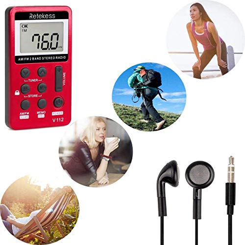 Retekess V112 Mini Radio de Bolsillo Portátil Radio Pequeña Am FM Radio 2 Bandas Receptor con Batería Recargable y Auriculares(Rojo) Retekess V112 Mini Radio de Bolsillo Portátil Radio Pequeña Am FM Radio 2 Bandas Receptor con Batería Recargable y Auriculares(Rojo)