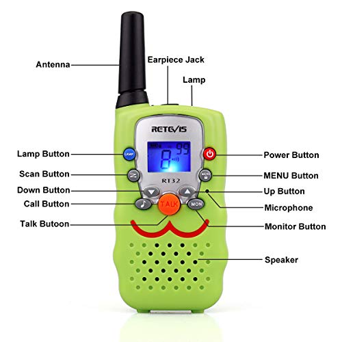 Retevis RT32 Walkie Talkie Niños PMR446 8 Canales VOX Linterna Pantalla LCD Walkie Talkie Juguete con Correa Regalo para Niños (Verde Claro, 1 Par)