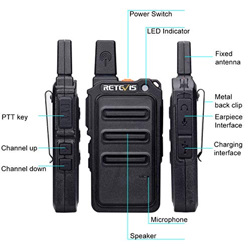 Retevis RT619 Walkie Talkie Profesional, PMR 446 sin Licencia 16 Canales, VOX 50CTCSS/210DCS, Recargable Transmisores-receptores, Radio Bidireccional con Auriculars para Familia, Viajes(Negro, 2 Par)