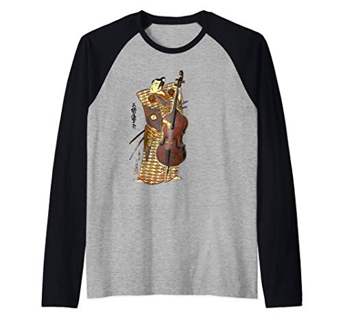 Retro Double Bass Funny Jazz Instruments Music Camiseta Manga Raglan