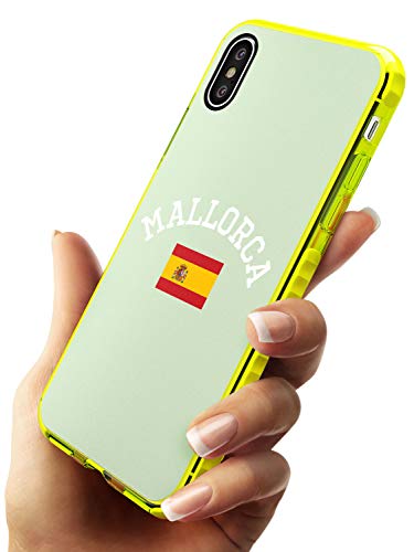 Retro Location & Flag Designs: Mallorca Neon Yellow Impact Phone Case for iPhone X/XS, for iPhone 10 | Protective Dual Layer Bumper TPU Silikon Cover Pattern Printed | Travel Wanderlust Country Cit