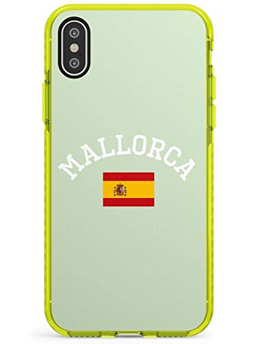 Retro Location & Flag Designs: Mallorca Neon Yellow Impact Phone Case for iPhone X/XS, for iPhone 10 | Protective Dual Layer Bumper TPU Silikon Cover Pattern Printed | Travel Wanderlust Country Cit