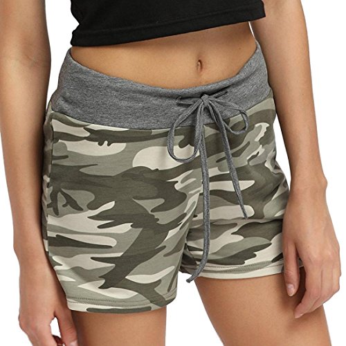 RETUROM-pantalones cortos -Pantalones Cortos para Mujer, Yoga de Entrenamiento de señora Summer Camouflage Yoga Hot Shorts Shorts Casuales (M, Verde)