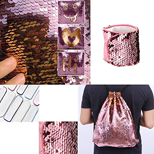 Reversible Bolsa de Sirena, Mochila con Lentejuelas de Sirena, Mochila con Lentejuelas Reversible Mágica con Cordón de Sirena, Bolso de Danza Brillante con Bolso (Rosa)