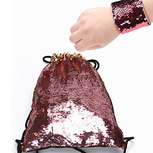 Reversible Bolsa de Sirena, Mochila con Lentejuelas de Sirena, Mochila con Lentejuelas Reversible Mágica con Cordón de Sirena, Bolso de Danza Brillante con Bolso (Rosa)