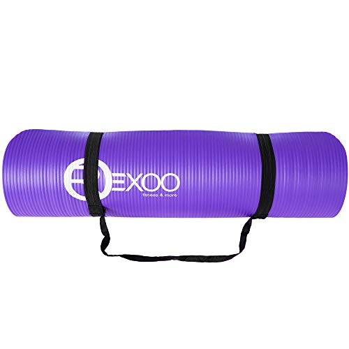 REXOO Esterilla Yoga Antideslizante Alfombrilla de Yoga Esterilla Pilates Esterilla Deporte, Fitness y Entrenamiento, con Correa de Hombro 183cm x 61cm 1,0cm, Color: Púrpura