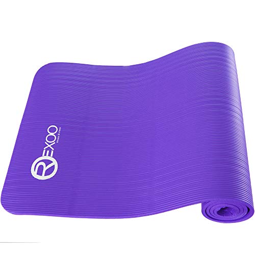 REXOO Esterilla Yoga Antideslizante Alfombrilla de Yoga Esterilla Pilates Esterilla Deporte, Fitness y Entrenamiento, con Correa de Hombro 183cm x 61cm 1,0cm, Color: Púrpura