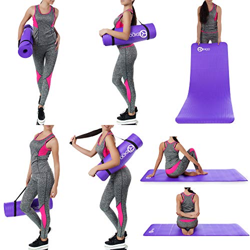 REXOO Esterilla Yoga Antideslizante Alfombrilla de Yoga Esterilla Pilates Esterilla Deporte, Fitness y Entrenamiento, con Correa de Hombro 183cm x 61cm 1,0cm, Color: Púrpura REXOO Esterilla Yoga Antideslizante Alfombrilla de Yoga Esterilla Pilates Esterilla Deporte, Fitness y Entrenamiento, con Correa de Hombro 183cm x 61cm 1,0cm, Color: Púrpura