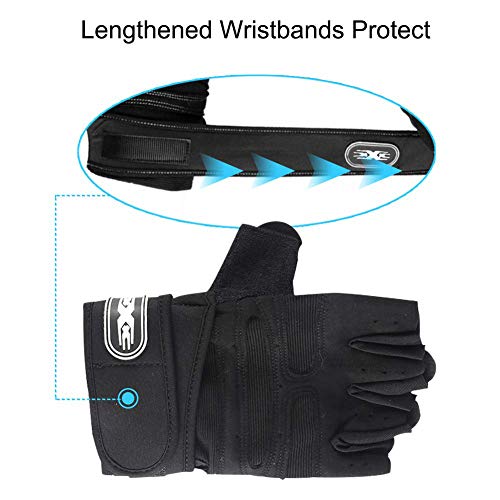 REYOK Guantes Gimnasio para Hombre y Mujer Guantes Medio Dedo Deportivos Gym Guantes Transpirable con Protección Completa de Muñeca y Palma Guantes de Fitness Negro