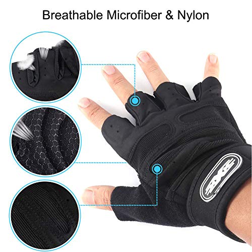 REYOK Guantes Gimnasio para Hombre y Mujer Guantes Medio Dedo Deportivos Gym Guantes Transpirable con Protección Completa de Muñeca y Palma Guantes de Fitness Negro