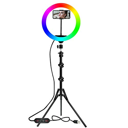 RGB Anillo de Luz, 12,8" Aro de Luz con RGB Telecomando, RGB Ring Light con Trípode y Controlador Bluetooth, 19 Colores& 10 Niveles de Brillo para TIK tok, Maquillaje, Vlog, Fotografía