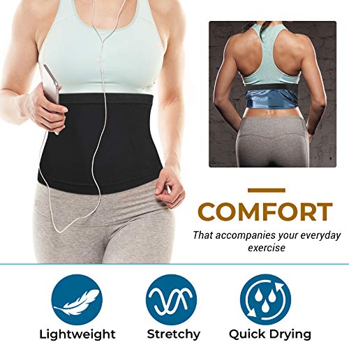 Rhino Valley Faja Deportiva para Transpiración, Cinturón Unisex Banda Reductora Sudor con Efecto Sauna Soporte Cintura Abdomen para Quema Grasa Adelgazamiento Culturismo, Talla P/M, Negro