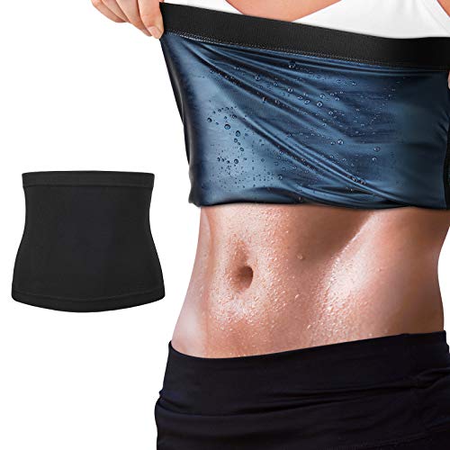 Rhino Valley Faja Deportiva para Transpiración, Cinturón Unisex Banda Reductora Sudor con Efecto Sauna Soporte Cintura Abdomen para Quema Grasa Adelgazamiento Culturismo, Talla P/M, Negro