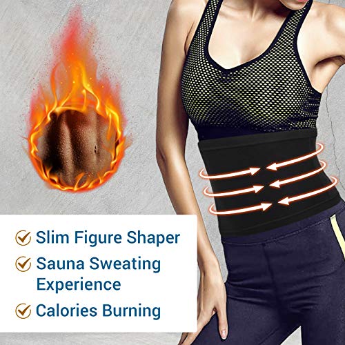 Rhino Valley Faja Deportiva para Transpiración, Cinturón Unisex Banda Reductora Sudor con Efecto Sauna Soporte Cintura Abdomen para Quema Grasa Adelgazamiento Culturismo, Talla P/M, Negro