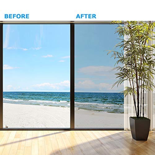 Rhodesy Vinilo Ventana Plata Protector, Película Adhesiva Unidireccional Reflectante para Ventana, Control de Calor Anti UV Bloqueador Solar, Protección de Privacidad 44,5 * 200cm