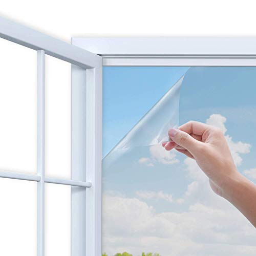 Rhodesy Vinilo Ventana Plata Protector Solar Lámina, Privacidad para Ventana Espejo Autoadhesivo, Bloqueador Solar Anti Control de Calor por UV Protección de privacidad 60x200cm, Plata