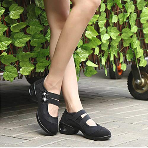 RHSML Zapatillas De Baile para Mujer, Zapatos De Baile, Verano Fresco, Tela De Red Cuadrada, Transpirable, Moderno, Cuadrado, Suelas Suaves, Zapatos De Baile Moderno para Mujer(41, Black)