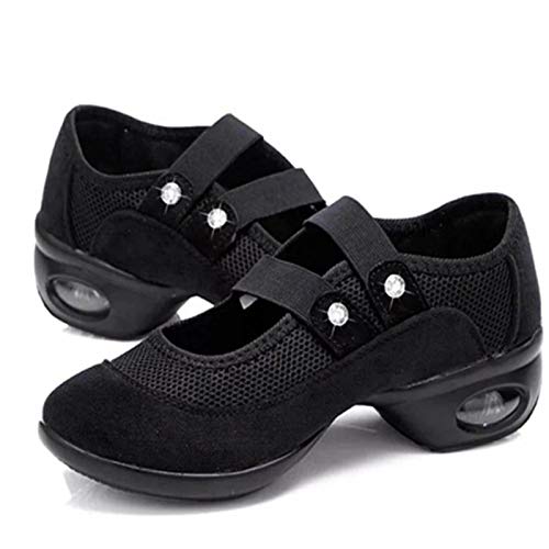 RHSML Zapatillas De Baile para Mujer, Zapatos De Baile, Verano Fresco, Tela De Red Cuadrada, Transpirable, Moderno, Cuadrado, Suelas Suaves, Zapatos De Baile Moderno para Mujer(41, Black)