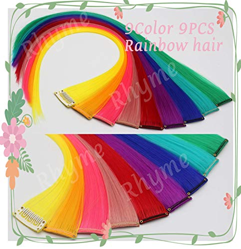 Rhyme Extensiones de Cabello Arco Iris Clip de Extensiones de Cabello de Color para niñas Muñecas Accesorios para el Cabello Wig Pieces For Kids 9 Piezas