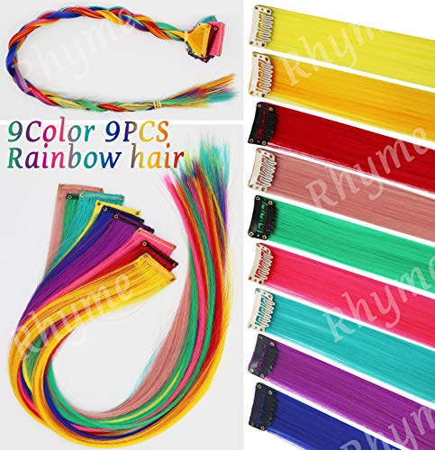 Rhyme Extensiones de Cabello Arco Iris Clip de Extensiones de Cabello de Color para niñas Muñecas Accesorios para el Cabello Wig Pieces For Kids 9 Piezas