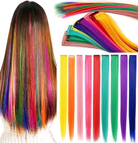 Rhyme Extensiones de Cabello Arco Iris Clip de Extensiones de Cabello de Color para niñas Muñecas Accesorios para el Cabello Wig Pieces For Kids 9 Piezas