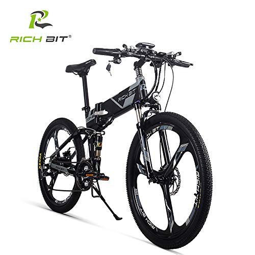 RICH BIT Bicicleta Eléctrica 250W Bicicleta Plegable de Montaña LG Li Batería 36V *12.8 Ah Smart eBike 26 Pulgadas MTB RT-860 para Hombres/Adultos (Gris) RICH BIT Bicicleta Eléctrica 250W Bicicleta Plegable de Montaña LG Li Batería 36V *12.8 Ah Smart eBike 26 Pulgadas MTB RT-860 para Hombres/Adultos (Gris)
