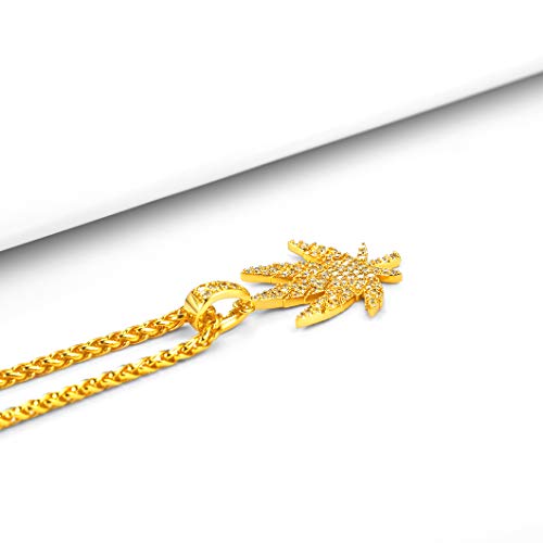 Richsteel Maple Leaf Charm Necklace Adjustable - Brillante Circonita Cúbica Hoja de Arce Latón Cobre Chapado en 18K Oro con Cadena Ajustable - Gratis Caja de Regalo