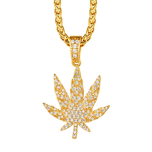 Richsteel Maple Leaf Charm Necklace Adjustable - Brillante Circonita Cúbica Hoja de Arce Latón Cobre Chapado en 18K Oro con Cadena Ajustable - Gratis Caja de Regalo