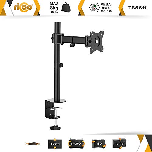 RICOO TS5611 Soporte Monitor Mesa Giratorio Inclinable Pantalla PC 12-30 Pulgadas (30-76cm) Pie Ajustable Monitores Ordenador VESA 100x100 RICOO TS5611 Soporte Monitor Mesa Giratorio Inclinable Pantalla PC 12-30 Pulgadas (30-76cm) Pie Ajustable Monitores Ordenador VESA 100x100