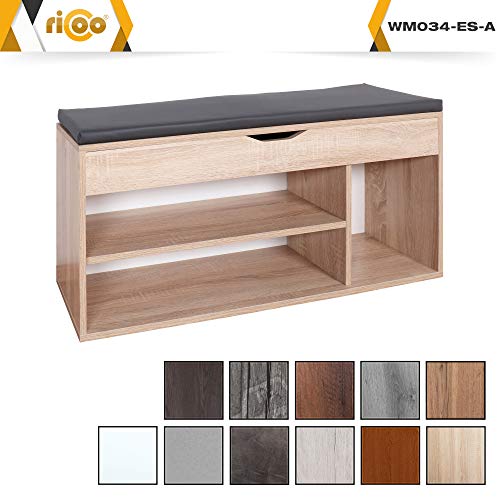 RICOO WM034-ES-A Banco Zapatero 104x49x30cm Armario Interior con Asiento Organizador Zapatos Mueble recibidor Perchero Madera Roble marrón