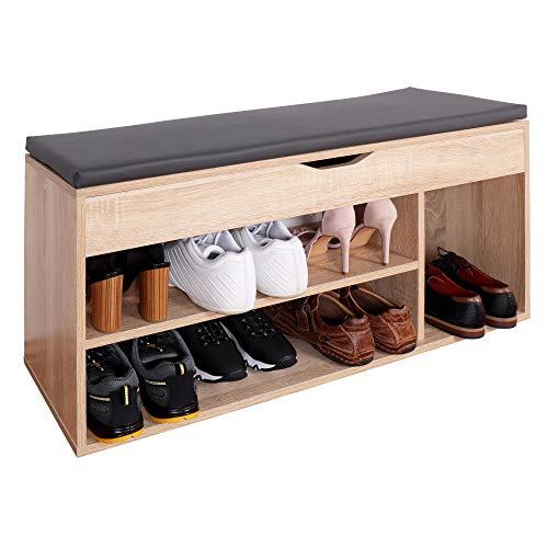 RICOO WM034-ES-A Banco Zapatero 104x49x30cm Armario Interior con Asiento Organizador Zapatos Mueble recibidor Perchero Madera Roble marrón