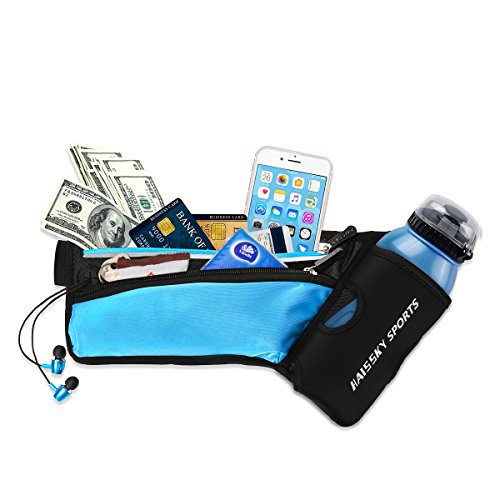 Riñonera Cinturón Running Belt Deportivo con Botella Agua Bolsa impermeable, Alta Ccapacidad Conveniente para iPhone XS MAX/XS/XR/X/8 plus/7 plus, Para Deportes Al Aire Libre (Azul)